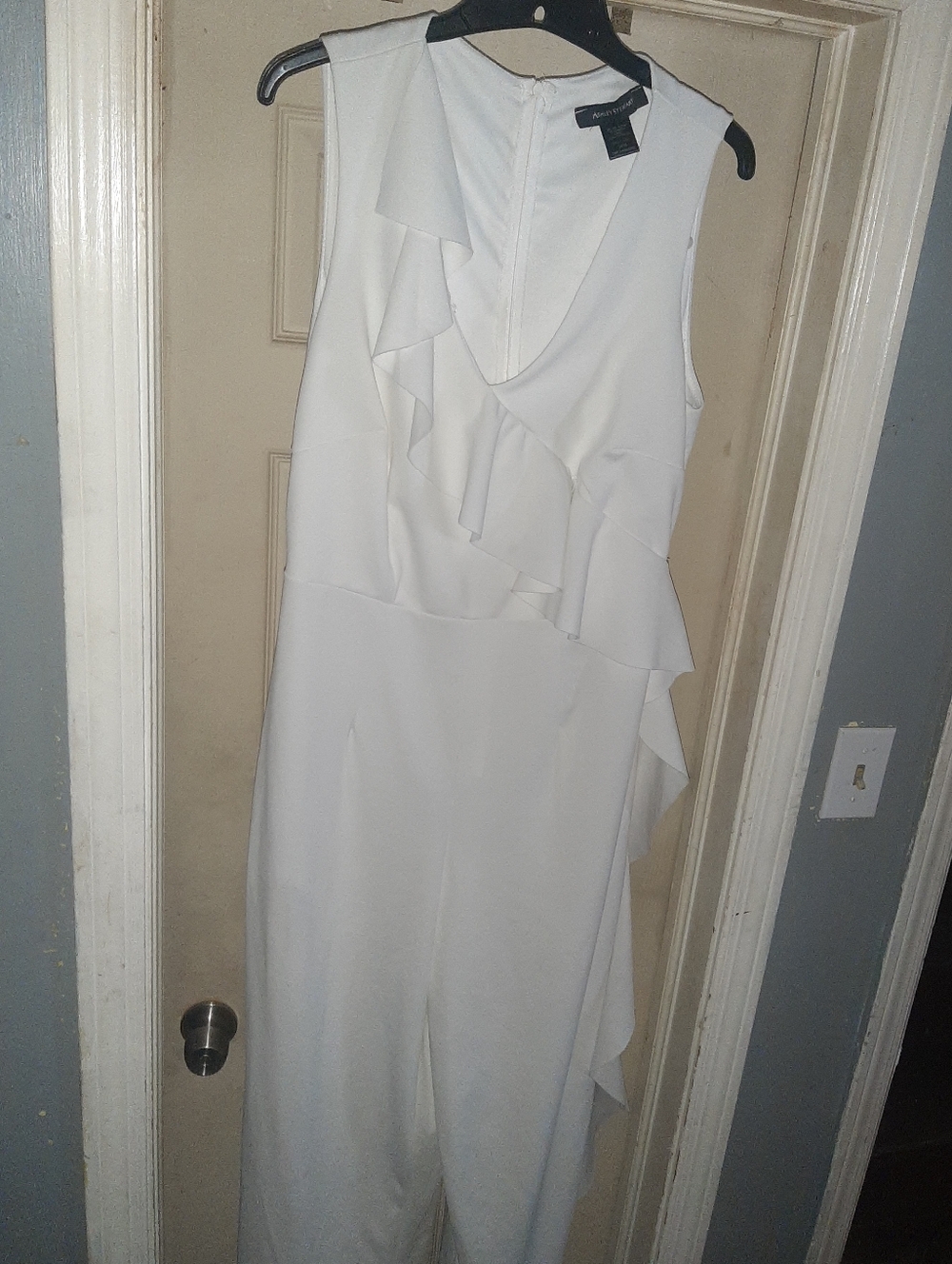 Ashley Stewart White One-Shoulder Ruffle Jumpsuit Size 14/16